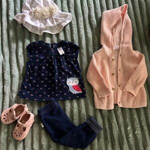 Adorable Baby Outfit Set with Owl Top and Pink Cardigan